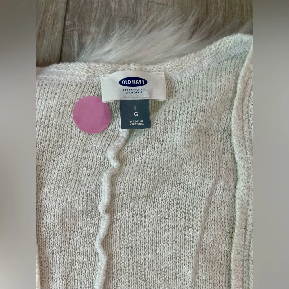 OLD NAVY | White, Lightweight Loose Knit Woven Open Front Cardigan (L) - Picture 2 of 5